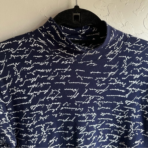 90s Navy MixIt Blue Mock Turtleneck Long Sleeve Cotton Form Fitting Dress Size M - Picture 3 of 8